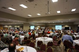 Conference attendees joined together for the annual luncheon and awards ceremony at the 2018 Georgia Pecan Growers Association conference. Three growers were recognized with awards. J.W. Christensen was honored with the "Lifetime Award," Putt Wetherbee won the "Grower of the Year" award, and Richard Merritt accepted the "Special Appreciation Award." Also at the luncheon, Brent Brinkley accepted his role as the new president of Georgia Pecan Growers Association. (Photos by Blair Krebs)