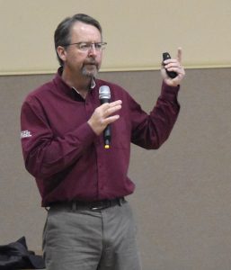 At the short course, Monte Nesbitt advises attendees on pecan varieties.  (Photo by Catherine Clark)