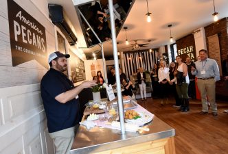New York chef Matt Abdoo, of Pig Beach and Pig Bleecker, demonstrates Pecan, Butternut Squash and Provolone Arancini at The Not Pie Shop, a pop-up store celebrating American Pecans, The Original Supernut, Wednesday, April 25, 2018, in New York.