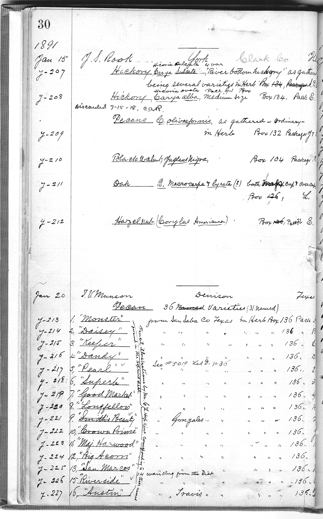 Logbook entry from 1891 from USDA