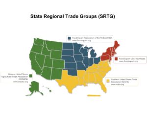 A map showing the four State Regional Trade Groups (SRTGs).
