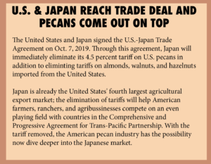 Sidebar from the November issue that talks about how the new U.S. and Japan trade deal lowers Japanese pecan tariffs to 0 percent.