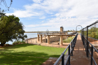 Looking out at the walkway to the Vaalharts Dam, the first part of the Vaalharts Irrigation Scheme