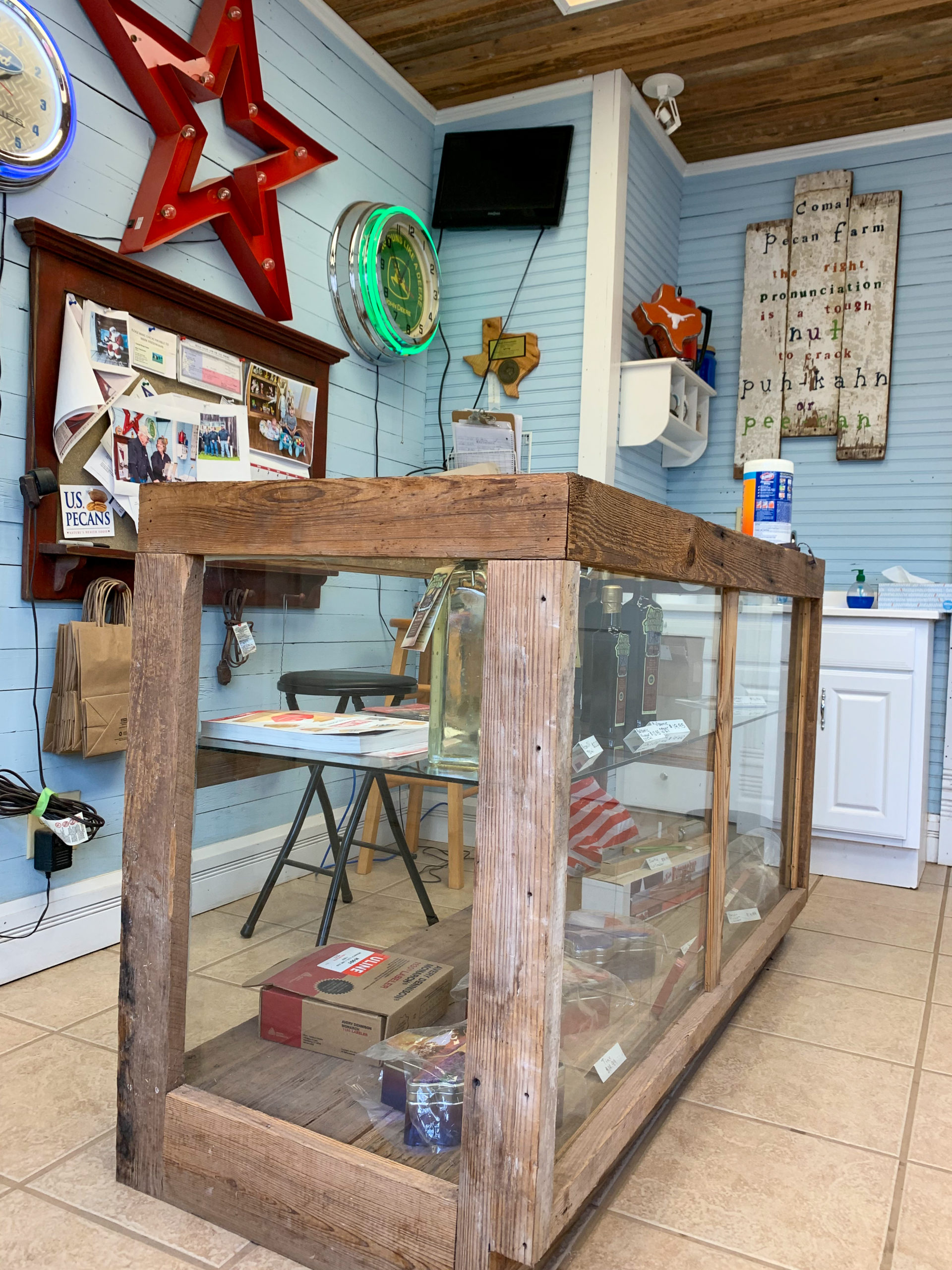 The check out counter at the Comal Pecan Farm retail store that grower Mark Friesenhahn installed to diversify his business.