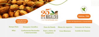 Social media graphic for the 25th Día del Nogalero, a pecan conference in Delicias, Chihuahua, Mexico.