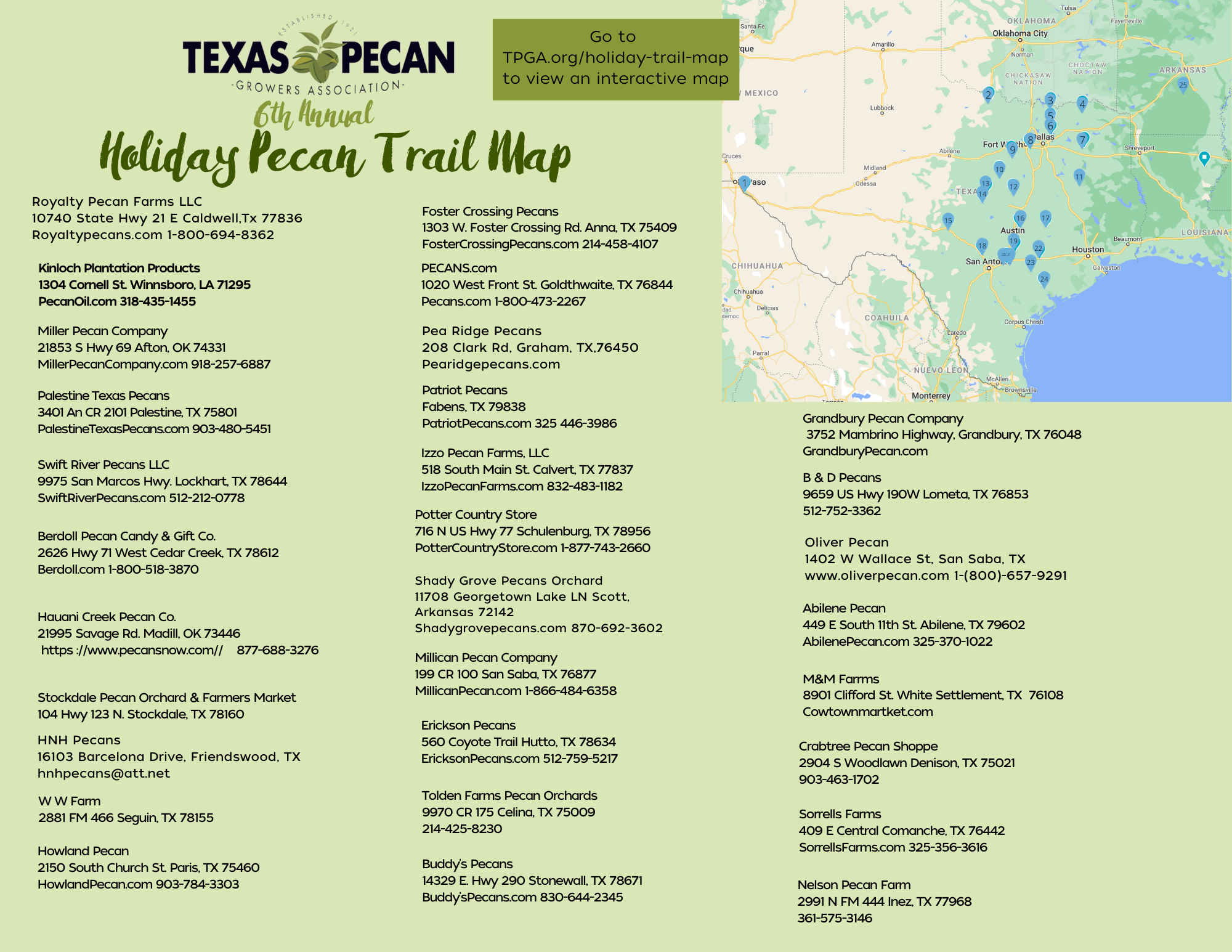 TPGA's 2023 Holiday Pecan Trail Map.