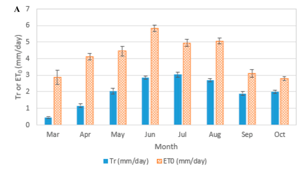 Figure 1. Pecan tree transpiration and orchard evapotranspiration from a south Georgia pecan orchard. (Figure provided by Lenny Wells)